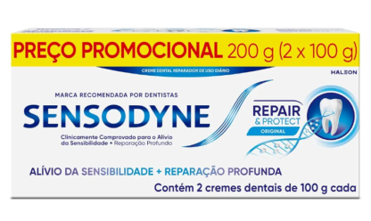 Sensodyne Creme Dental Repair e Protect com Flúor, Reparação Profunda, Alívio da Sensibilidade, 2 unidades, 100g cada