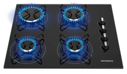 Cooktop a Gás, 4 Bocas, Mondial, Preto/Inox, Bivolt - CTG-01