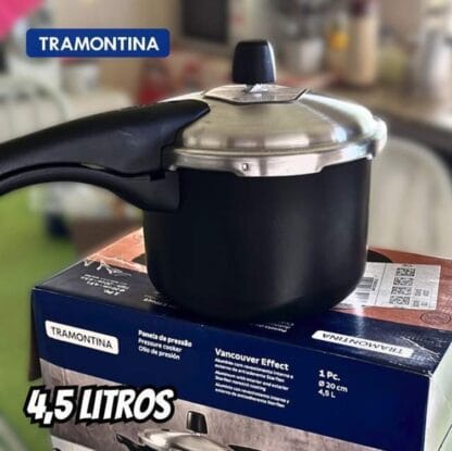 Tramontina Vancouver 20582620 Panela de Pressão com Revestimento Interno e Externo de Antiaderente Starflon Max, 20 cm e 4,5 L, Cinza (Graphite Gray Aluminum)