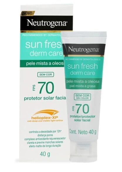 Protetor Solar Facial Para Pele Oleosa Neutrogena Sun Fresh Derm Care sem cor FPS 70, 40g