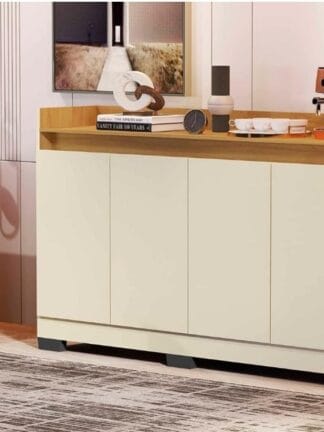 Rack Aparador Buffet Cantinho Café Retrô 4 Portas Ryzen - Quality Móveis (OffWhite/Nature)