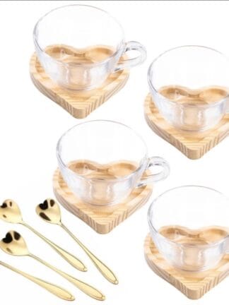 kit 4 Xícaras G com Pires coração acompanha colheres coração