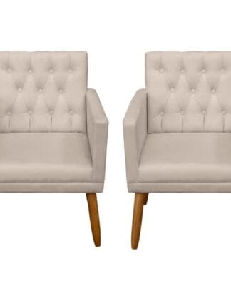 Kit 2 Poltronas Cadeira Decorativa para sala de estar recepção reforçada (Bege)