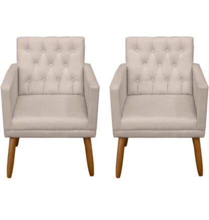 Kit 2 Poltronas Cadeira Decorativa para sala de estar recepção reforçada (Bege)
