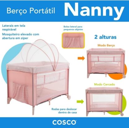 Cosco Kids, Berço Nanny, 0 a 18kg, Rosa Rajado