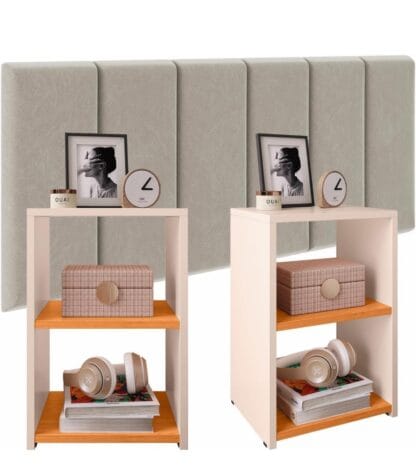 Conjunto Quarto 2 Mesa Cabeceira Retrô Painel Cabeceira Cama Casal Box 1,40