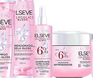 Kit Glycolic Gloss Shampoo+Condicionador+Acidificante+Creme de Tratamento+Sérum