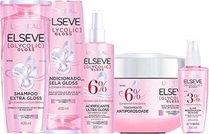 Kit Glycolic Gloss Shampoo+Condicionador+Acidificante+Creme de Tratamento+Sérum