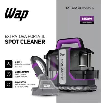 Extratora de Sujeira Portátil Wap Spot Cleaner W3 Borrifa Esfrega e Extrai 1450w Cinza e Roxo 220v