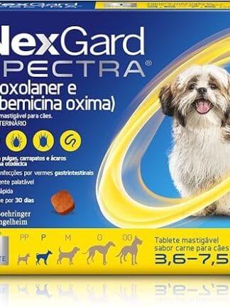 NexGard Spectra Antipulgas e Carrapatos e Vermífugo para Cães de 3,6 a 7,5kg - 1 tablete