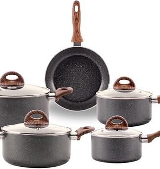 Brinox - Jogo de Panelas Antiaderente Ceramic Life 5 Peças com Fundo de Indução Smart Plus - Granito