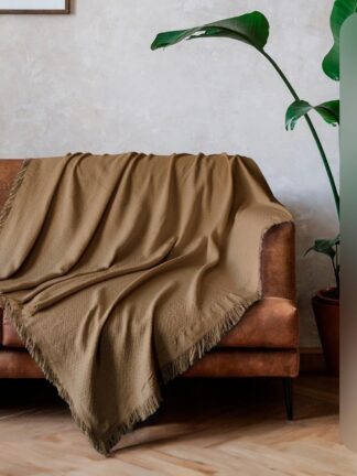 Decolab Manta Sofá Básica Algodão Decorativa Cobertor de Malha Super Macio Decoração Sala e Cama Manta de Verão Leve e Respirável(Marrom-
caramelo)