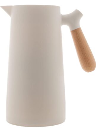 WOLFF Garrafa Térmica de Plástico com Cabo de Madeira Nórdica 1L Branca - Mesa Posta - Perfeita Para Café e Chá