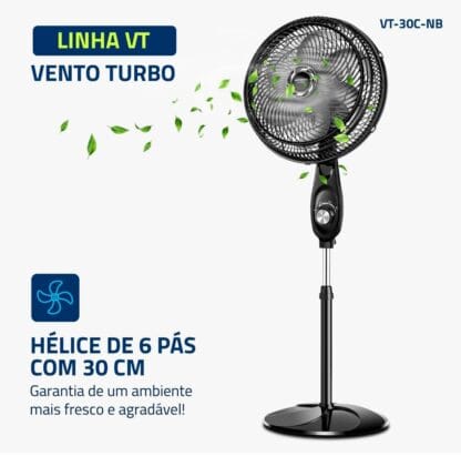 Ventilador de Coluna 30cm Turbo, Mondial, Preto/Prata, 50W, 110V - VT-30C-NB