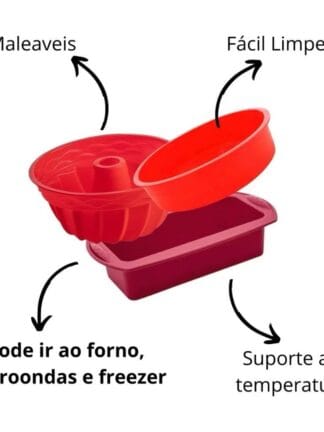 Kit 3 Forma Silicone Air Fryer Freezer Microondas Assadeira para Bolo Pães e Doces