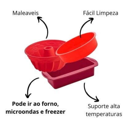 Kit 3 Forma Silicone Air Fryer Freezer Microondas Assadeira para Bolo Pães e Doces