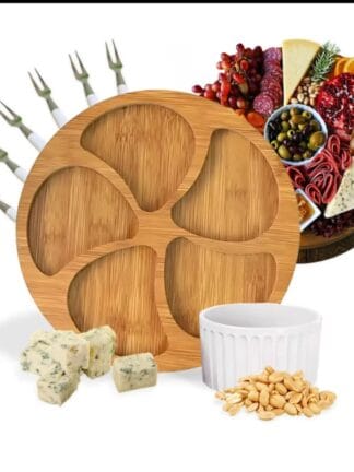 Kit Petisqueira Redonda Para Frios Queijo Com Molheira Ramekin e Garfinhos para Petiscos