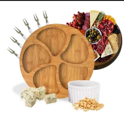 Kit Petisqueira Redonda Para Frios Queijo Com Molheira Ramekin e Garfinhos para Petiscos