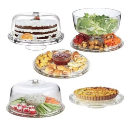 Boleira Petisqueira 5x1 Elegance Cristal Tijela Multiuso Cozinha Gourmet
