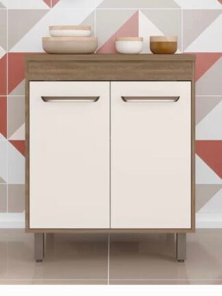 Balcão Poliman Barcelona com 2 Portas e 1 Prateleira - Carvalho Oak/Off White