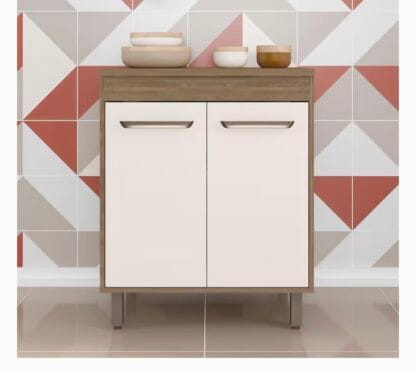 Balcão Poliman Barcelona com 2 Portas e 1 Prateleira - Carvalho Oak/Off White