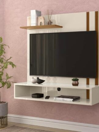 Painel Para Tv 32 Polegadas Sun Dubai Wood Luxo (Off White/Freijó)
