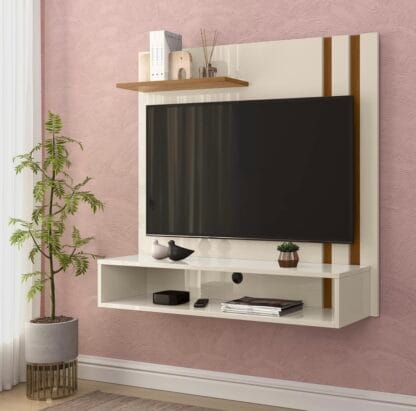 Painel Para Tv 32 Polegadas Sun Dubai Wood Luxo (Off White/Freijó)