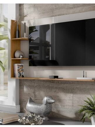 Painel Para TV 50 Polegadas Smart Para Sala Quarto Nicho Com Prateleira Berlim - Quality Móveis (OffWhite/Nature)