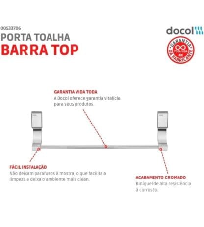 Porta Toalha Bastão Top Docol Cromado