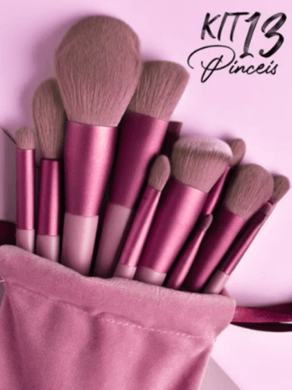 Kit Profissional 13 Pincéis de Maquiagem Pincel Super Macio Luxo com Bolsinha de Veludo Luxuoso
