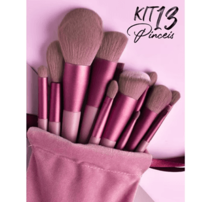Kit Profissional 13 Pincéis de Maquiagem Pincel Super Macio Luxo com Bolsinha de Veludo Luxuoso