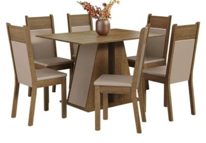 Conjunto Sala de Jantar Mesa Tampo de Madeira 6 Cadeiras Beverly Madesa
