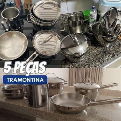 Jogo de Panelas Tramontina Allegra em Aço Inox com Fundo Triplo 5 Peças