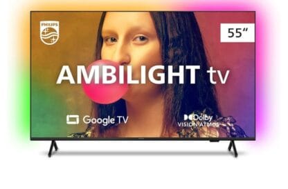 Smart TV Philips Ambilight 55" 4K 55PUG7908/78, Google TV, Comando de Voz, Dolby Vision/Atmos, VRR/ALLM, Bluetooth