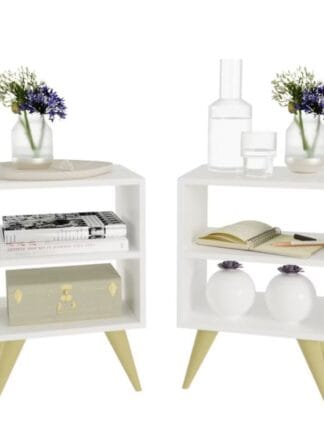 Kit 2 Mesa de Cabeceira Nicho Quarto Casal Decoração Retro Palma