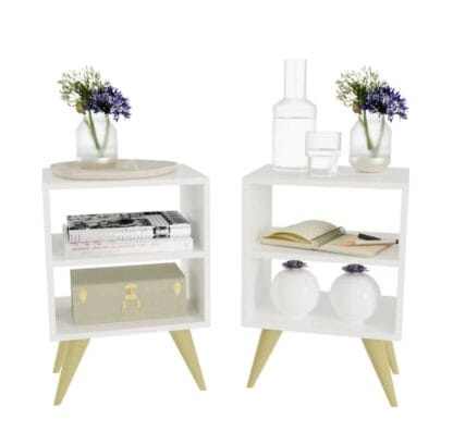Kit 2 Mesa de Cabeceira Nicho Quarto Casal Decoração Retro Palma