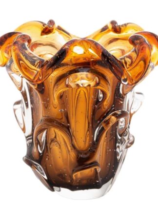 Vaso Lyor Italy de Vidro Ambar e Marrom 13cm ×14,5cm