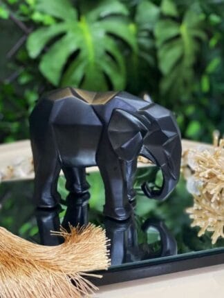 Elefante geométrico 3D preto fosco estatua decoração luxo