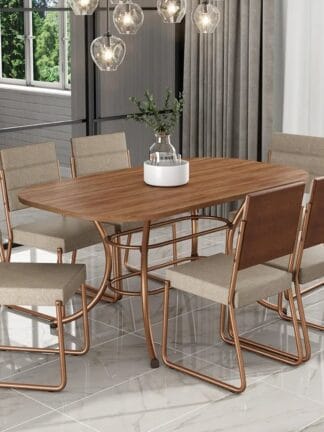 Conjunto Sala de Jantar Mesa e 6 Cadeiras Fênix Carraro (Rosê)