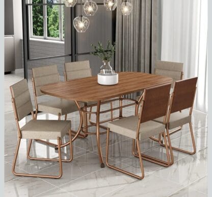 Conjunto Sala de Jantar Mesa e 6 Cadeiras Fênix Carraro (Rosê)