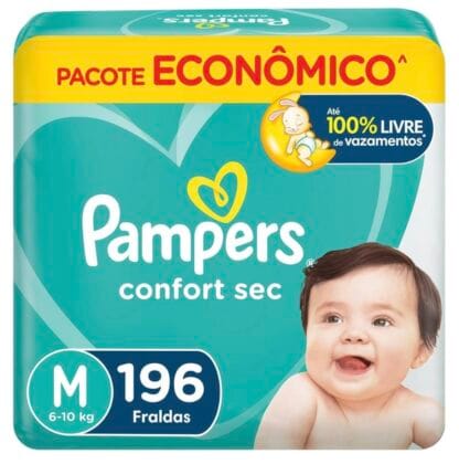 Fralda Pampers Confort Sec M 196 Unidades, Pampers