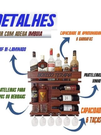 Barzinho de Parede com Adega Whisky Bacardi Gin Barzinho Im