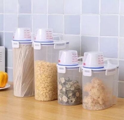 2.5L Pote Hermético com Copo Medidor Bico Dosador Cozinha Mantimentos Lavanderia Multiuso