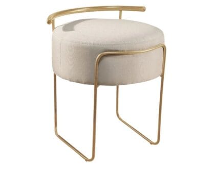 Puff Redondo Ivar em Linho e Base Metal Dourado Agarb Decor Cor:Linho Bege Claro