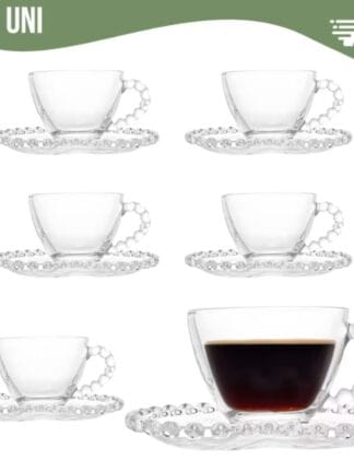 Jogo De Xícaras E Pires Em Vidro Transparente 12 Peças 100ml Ideal para Café, Chá e Bebidas Frias