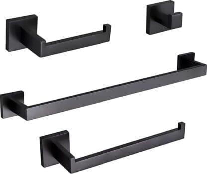 Kit Acessórios Banheiro Cor Preto Aço Inox 304 Escovado Luxo 4 Peças - Brinovar