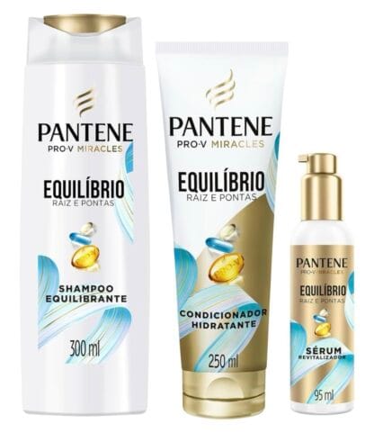 Pantene Kit PRO-V Miracles Equilíbrio Raiz e Pontas com Shampoo para cabelos mistos 300 ml, Condicionador Hidratante para pontas ressecadas 250 ml, e o Sérum revitalizador 95 ml