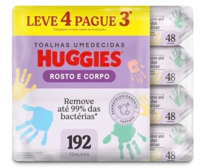 Lenços Umedecidos Huggies One & Done Leve 4 Pague 3 - 192 unidades, Huggies, Verde, pacote de 4
