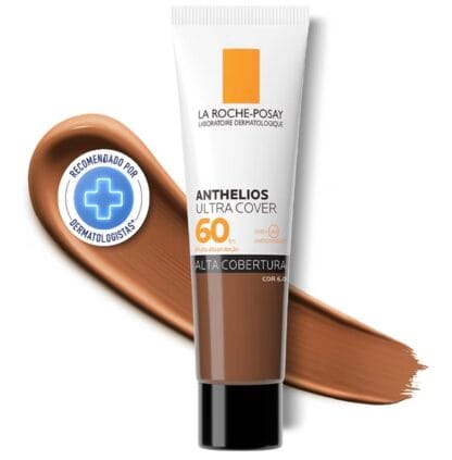 La Roche-Posay, Ultra Cover, Protetor Solar com Cor e Performance de Maquiagem, 12h de cobertura de base em uma única camada, Textura Fluida, Oil free, Toque Seco, FPS60, 40g