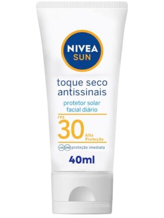 NIVEA SUN Protetor Solar Facial Toque Seco Antissinais FPS 30 40ml - Diário FPS 30, proteção UVA/UVB, previne o envelhecimento da pele, textura não oleosa, controla o brilho